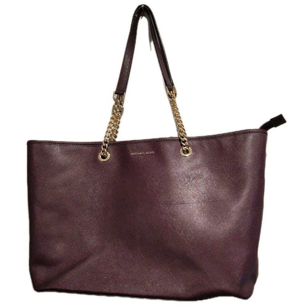 Michael Kors Burgundy Saffiano Leather Chain Tote Bag
